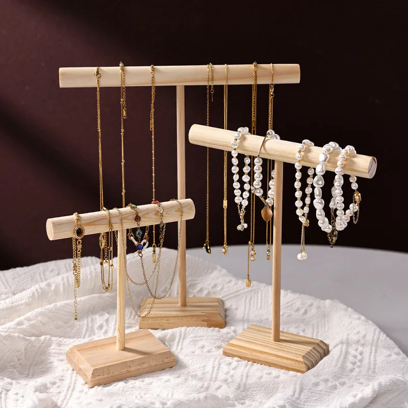 Solid Wood Jewelry Display Stand With Wooden Base - Smarsty