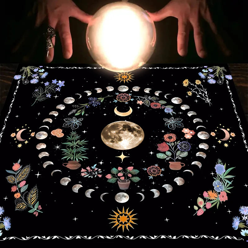 Moonlight Flower Tarot Card Table Cloth for Witchcraft - Smarsty
