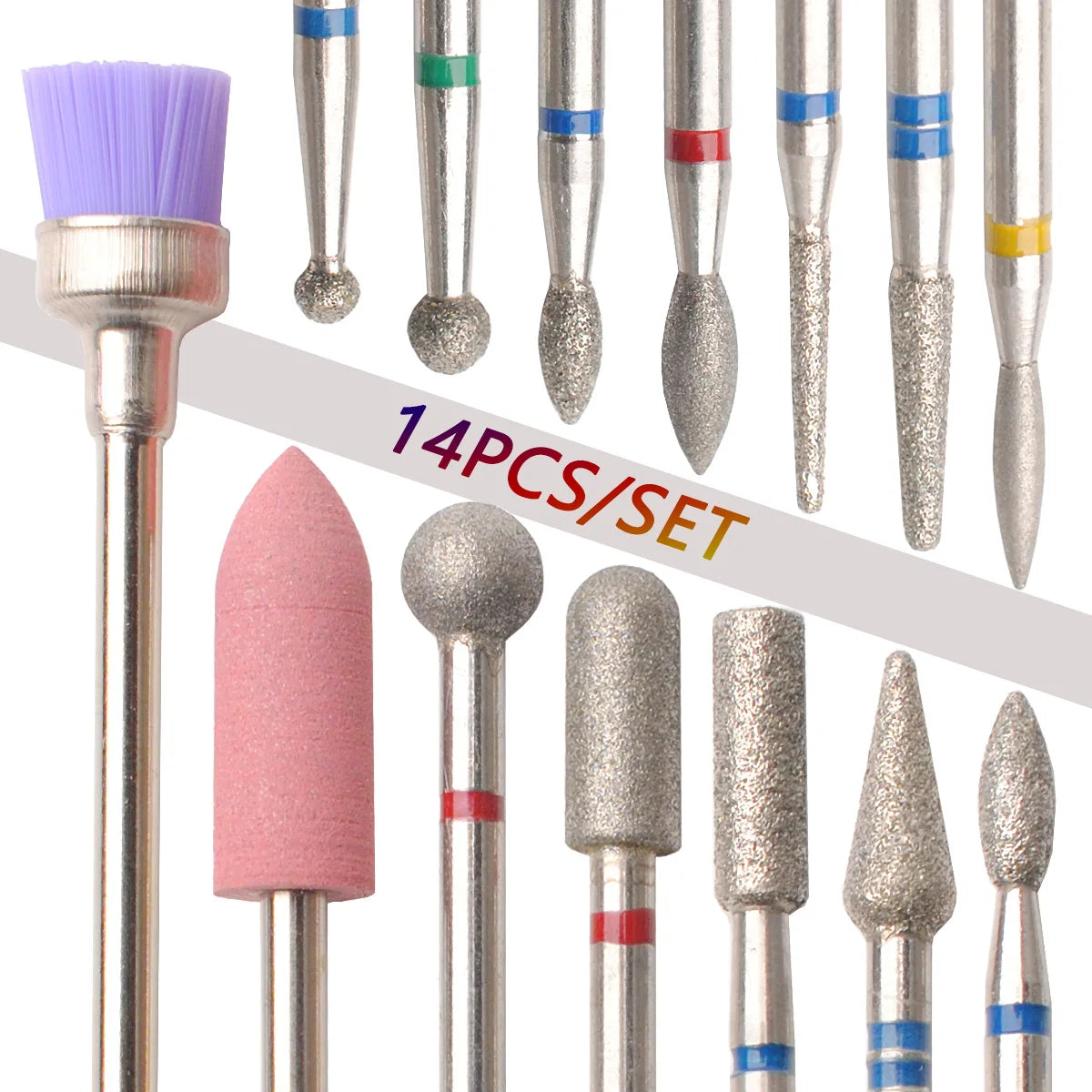 14pcs/set Nail Drill Machine Bit Nail Gel Removal Polishing Tools Pedicure Manicure Rotary Grinding  Buffer Polisher - Smarsty
