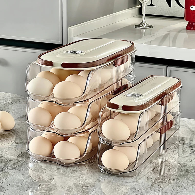 1PCS Home Refrigerator Egg Storage Box Automatic Rolling Eggs Holder Rack Egg Roller Organizer Kitchen Countertop Egg Shelf
