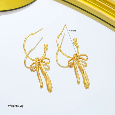 Luxury Bowknot Gold Stud Earrings for Women Daily Wear - Smarsty