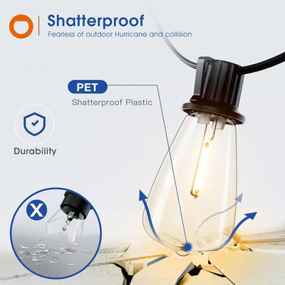 150FT LED Outdoor String Lights Waterproof Patio Lights Shatterproof ST38 Replaceable Bulbs Dimmable Outside Hanging Lights - Smarsty