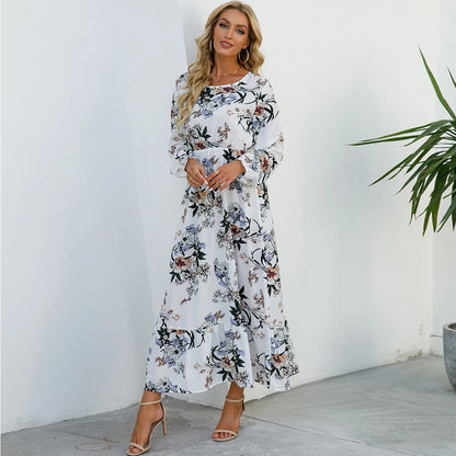2023 Sping Summer Bohemian Women Maxi Dress Casual Long Sleeve High Waist Beach Woman Chiffon Dresses Floral Vestidoes Mujer New - Smarsty