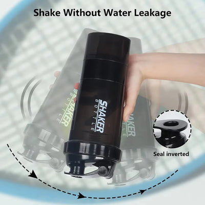 3 Layers Shaker Protein Bottle Powder Shake Cup Water Bottle Plastic Mixing Cup Body Building Exercise Bottle - Smarsty