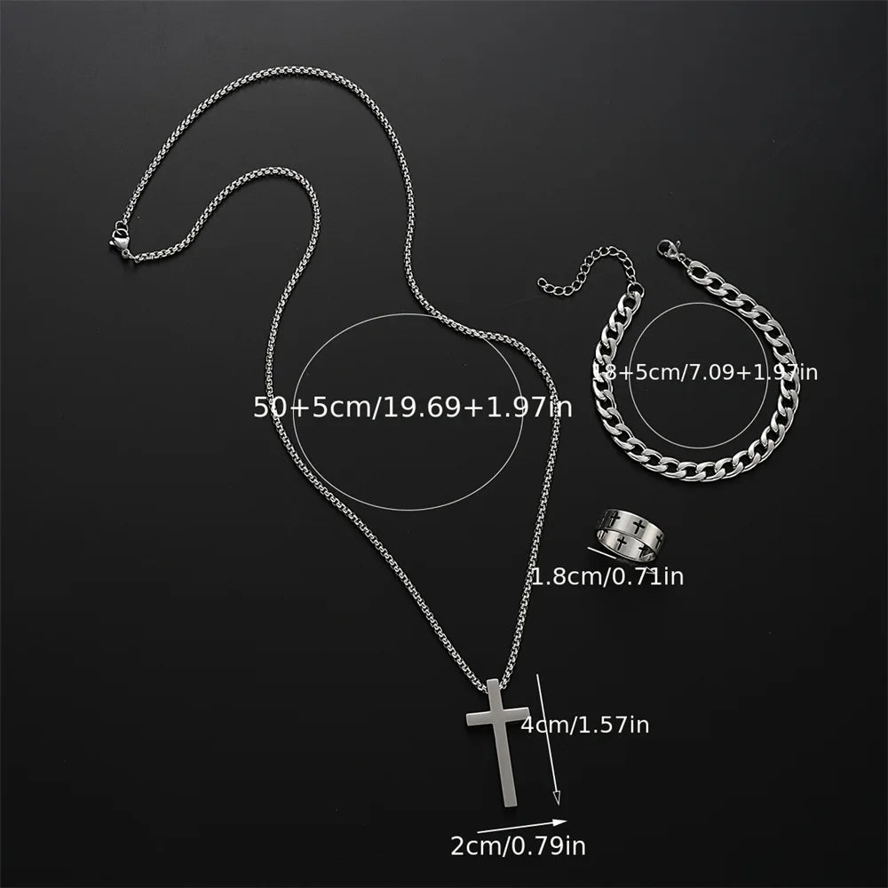 Men's Stainless Steel Cross Pendant Jewelry Set - Smarsty