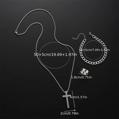 Men's Stainless Steel Cross Pendant Jewelry Set - Smarsty
