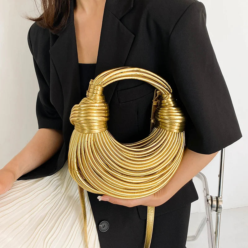Women Handbags 2024 Designer Rope Knotted Gold Clutch - Smarsty