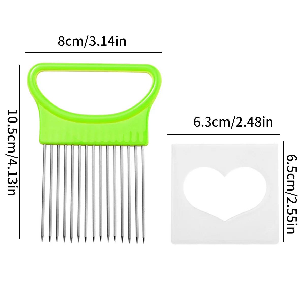 1PC-Stainless steel heart-shaped onion fork kitchen vegetable fruit clip potato needle slicing auxiliary tool
