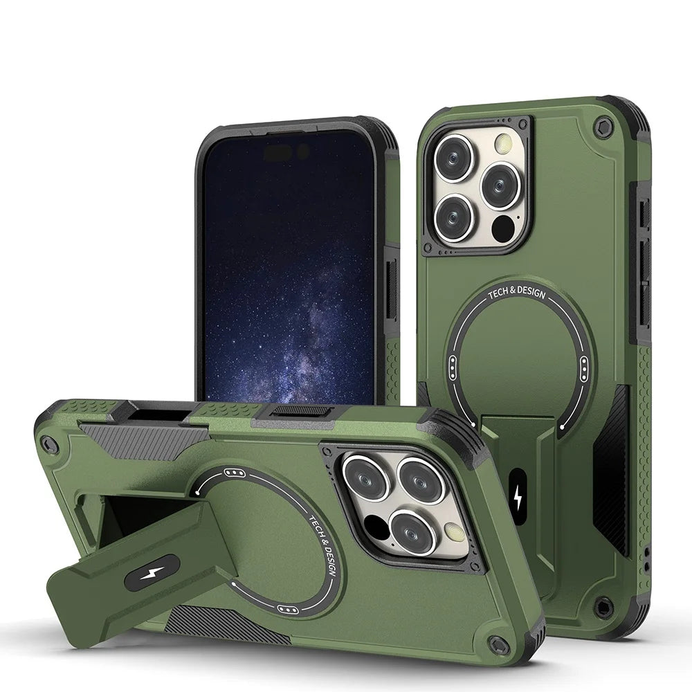 Armor Invisible Bracket for Magsafe Case For iPhone 17 16 15 13 14 12 Pro Max Plus 11 Magnetic PC Wireless Charge Holder Cover