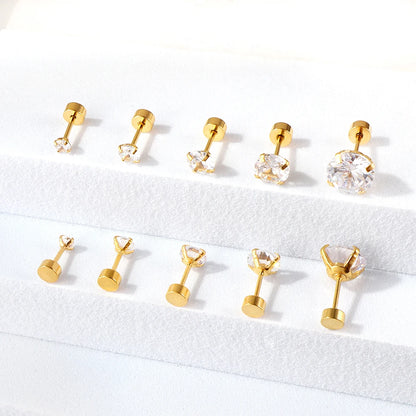 Stainless Steel Cubic Zirconia Stud Earrings Screw Back - Smarsty