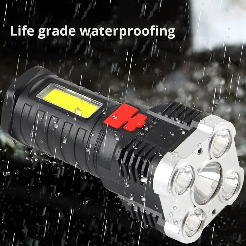 5LED High Power Led Flashlights Rechargeable Camping Spotlight with Side Light 3 Lighting Modes for Camping Adventure Outdoor - Smarsty