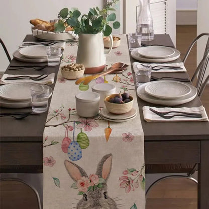 Linen Easter Rabbit Table Runner for Spring Decor - Smarsty