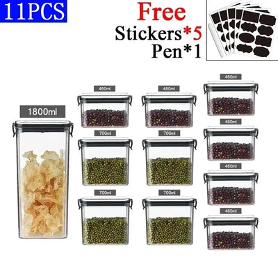 460-1800ml Sets Kitchen Stackable Sealed Jar Plastic Food Storage Box Multigrain Tank Bottle Dried Fruit Tea Storage Containers by Smarsty