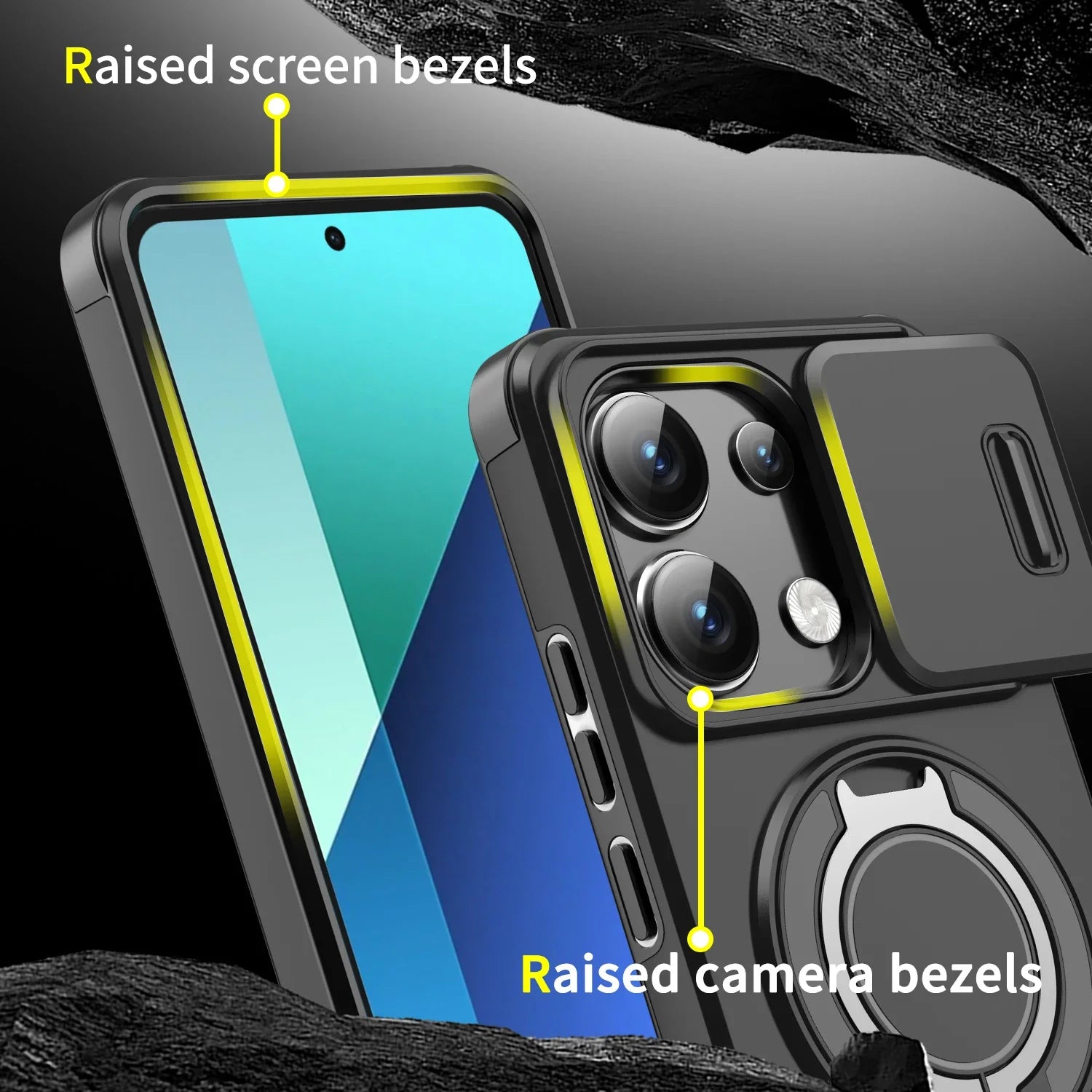 Shockproof Magnetic Case for Redmi Note 14 13 Pro 5G 4G Plus Slide Camera Lens Ring Stand Protect Cover