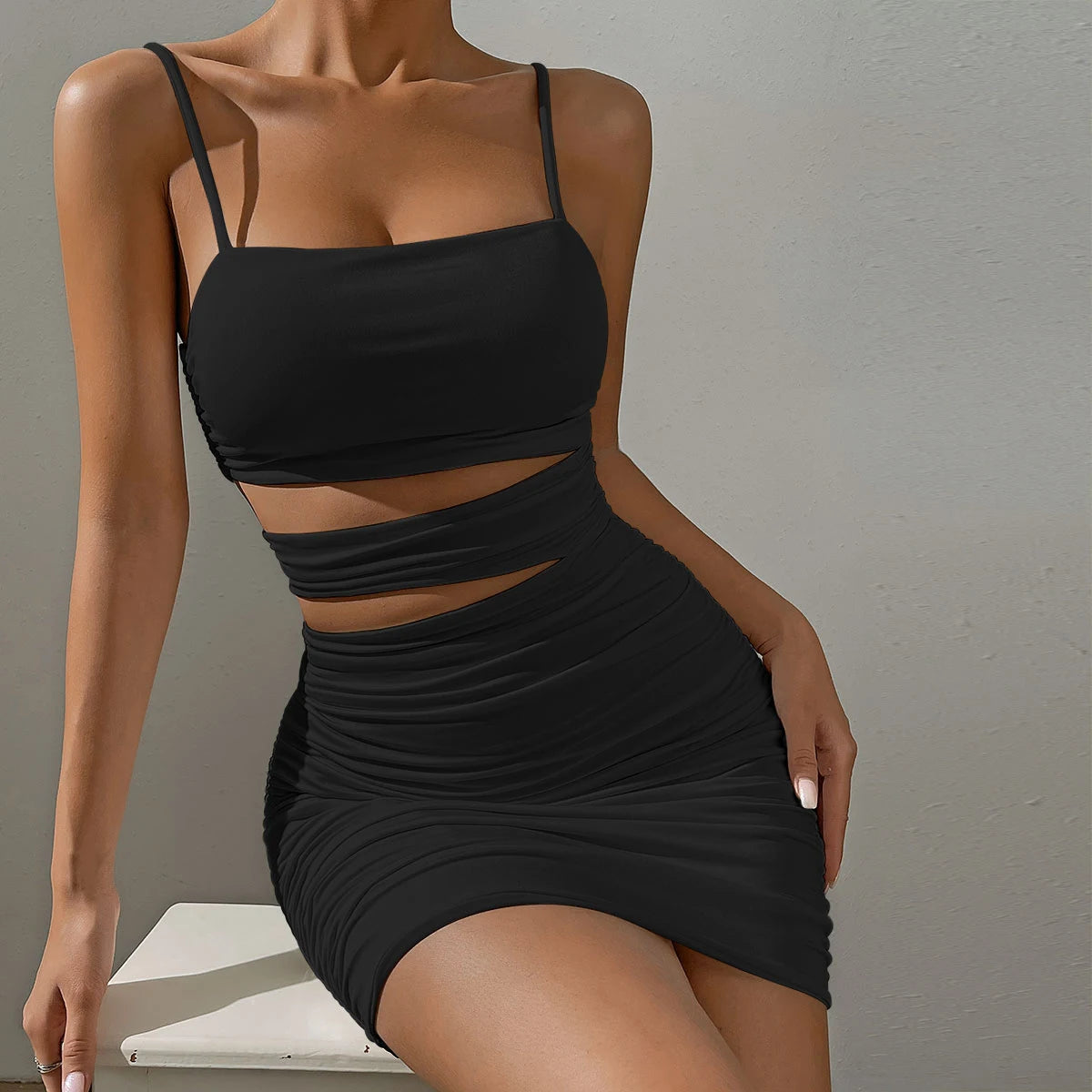 Women Sexy Spaghetti Strap Bodycon Mini Dress White Backless Party Evening Outfit Nightclub Vestidos - Smarsty