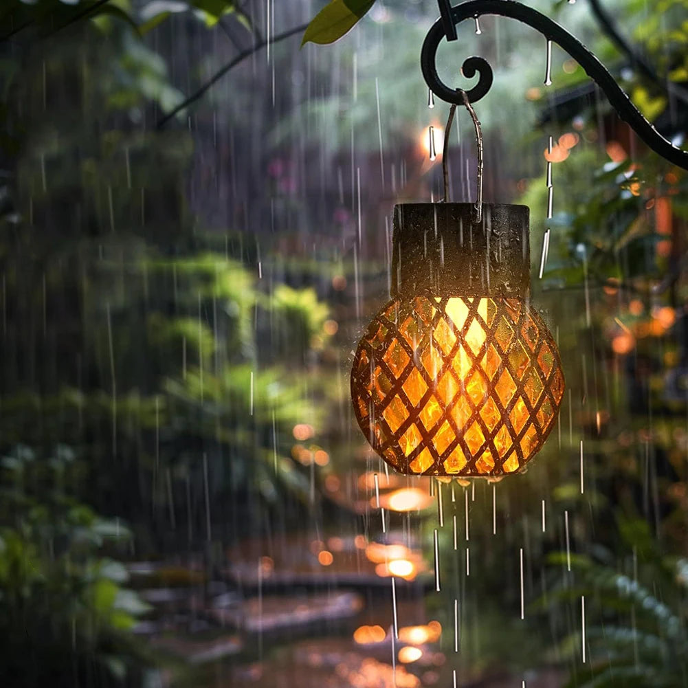 4 PCS Solar Lanterns Outdoor with Flickering Flame Solar Hanging Light with Hook LED Solar Light for Yard Patio Tree Camping