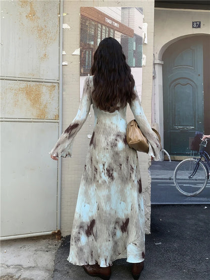 CHEERART Designer Pleate French Long Maxi Dress For Women Flare Long Sleeve Swing A Line Dress Fall Clothes - Smarsty
