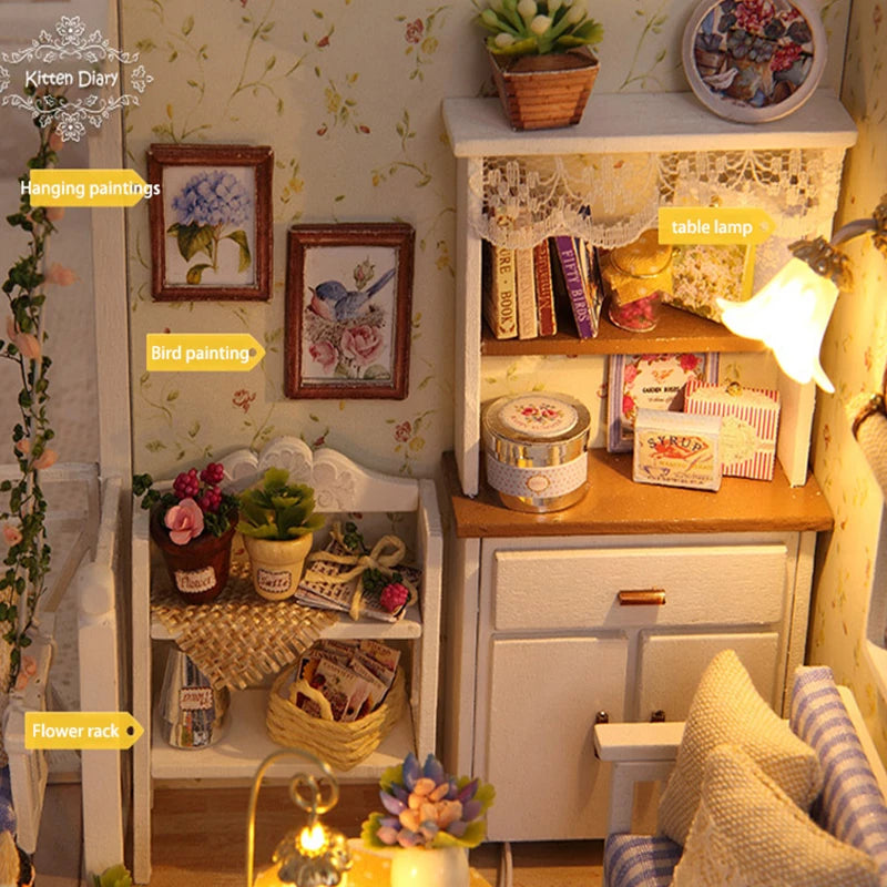 DIY Wooden Miniature Doll House Model Building Kits Small House Toy With Furniture For Children Gift Wooden Crafts Dollhouse by Smarsty