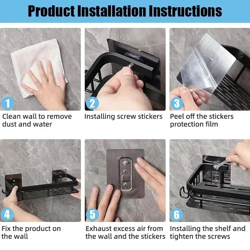 Aluminum Alloy Bathroom Shelf No Drill Storage Solution - Smarsty