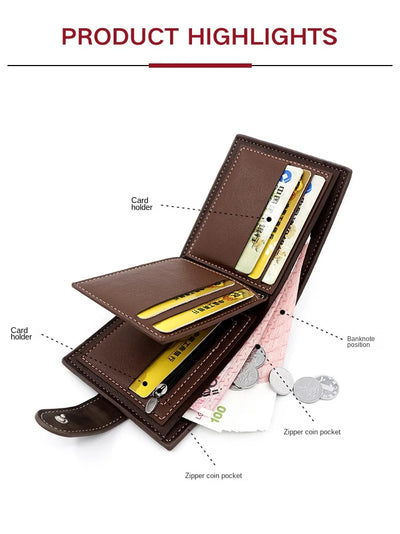 Men's Wallet with Hasp Business Card Holder Case Male Short Purse PU Leather Money Bag for Men Credit Card Wallets - Smarsty