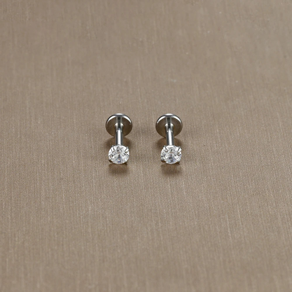 16G Surgical Steel Labret Stud Earrings Secure CZ Comfort - Smarsty