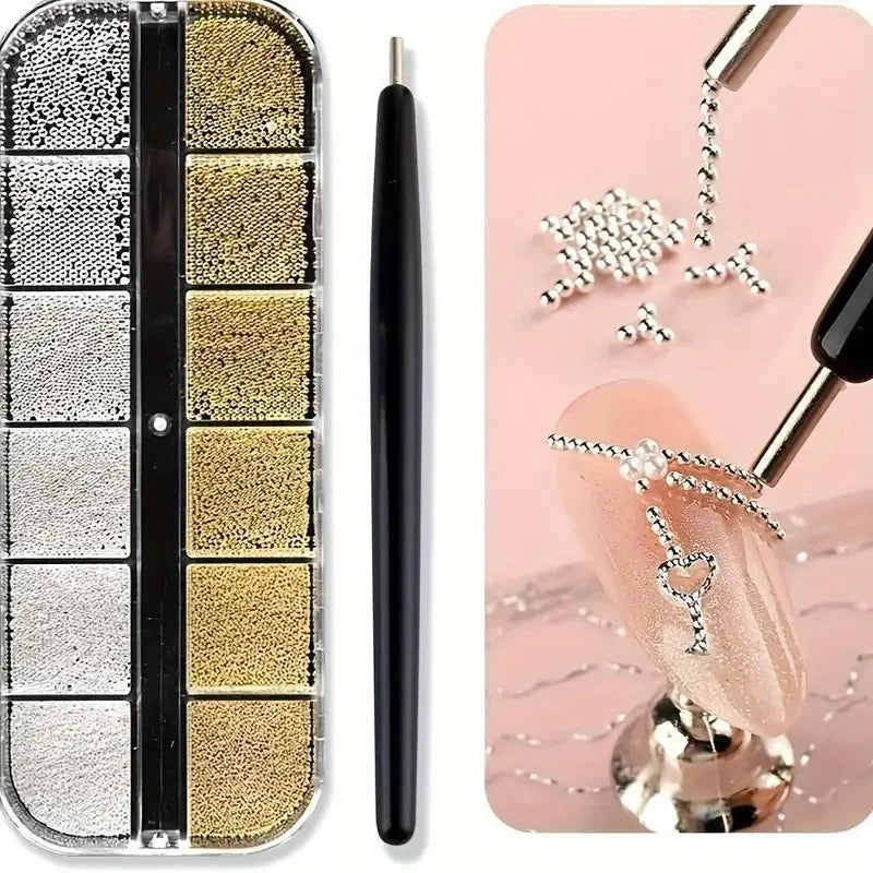 Mini Caviar Beads Nail Art Set with Magnetic Pen - Smarsty
