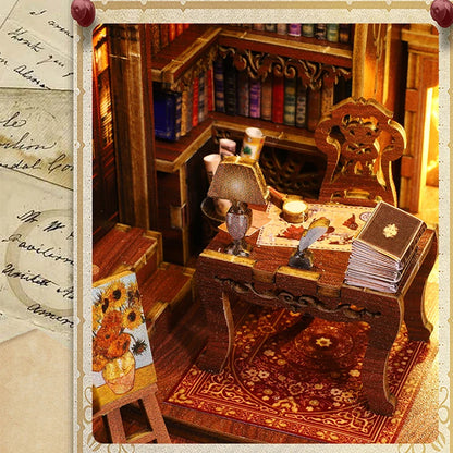 DIY Book Nook Shelf Insert Kit 3D Wooden Puzzle Doll House Assembly Building Model Bookends With Furniture LED Light Xmas Gifts by Smarsty