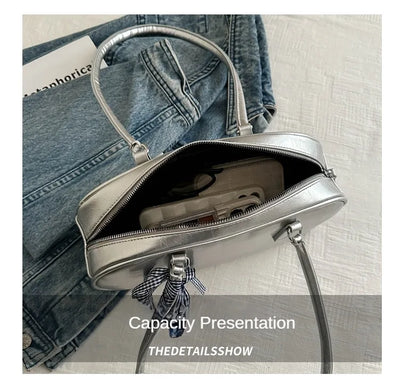 Large Capacity Silver Women Shoulder Bag Daily Use Casual - Smarsty