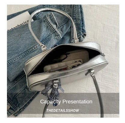 Large Capacity Silver Women Shoulder Bag Daily Use Casual - Smarsty