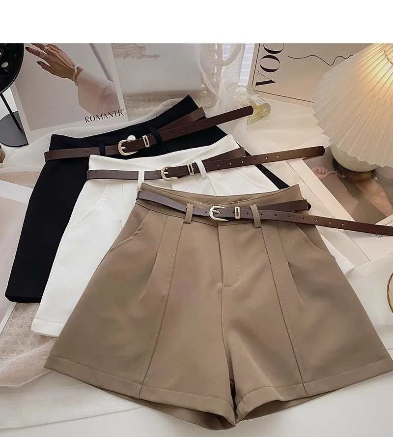 Casual Women A-Line Shorts Fashion Office Lady Commute Vintage Solid High Waist Short Pants Casual Streetwear Summer Trousers - Smarsty