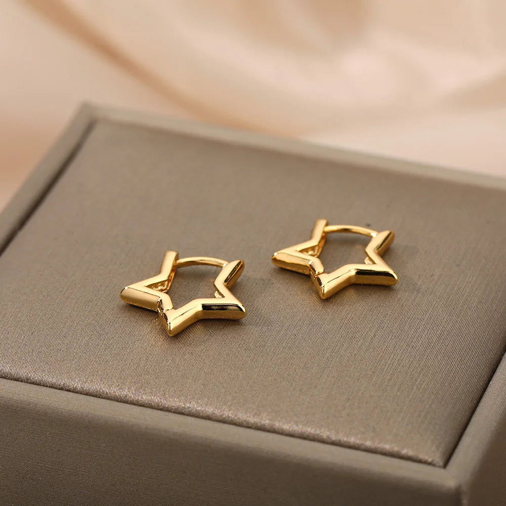 Stainless Steel Star Hoop Earrings Gold Tone Hypoallergenic - Smarsty