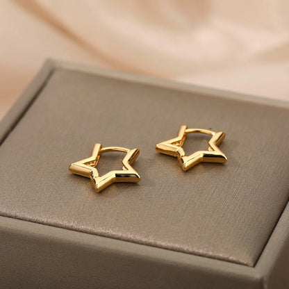 Stainless Steel Star Hoop Earrings Gold Tone Hypoallergenic - Smarsty