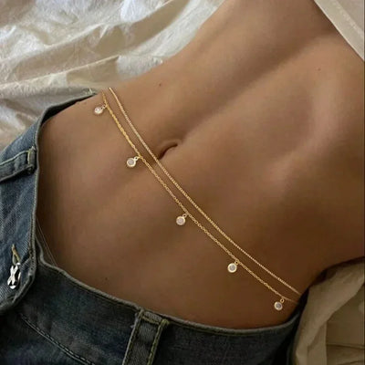 Double Layer Rhinestone Tassel Waist Chain Accessory - Smarsty