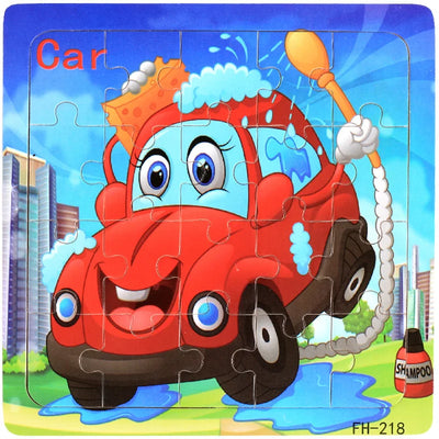 New 20 Piece Wooden 3d Puzzle Cartoon Animal Vehicle Jigsaw Puzzle Montessori Educational Toys For Kids Baby 1 2 3 Years by Smarsty