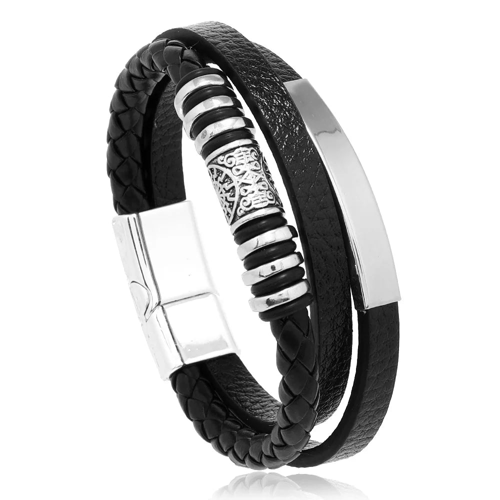 Trendy Leather Bracelets for Men with Stainless Steel Charm - Smarsty