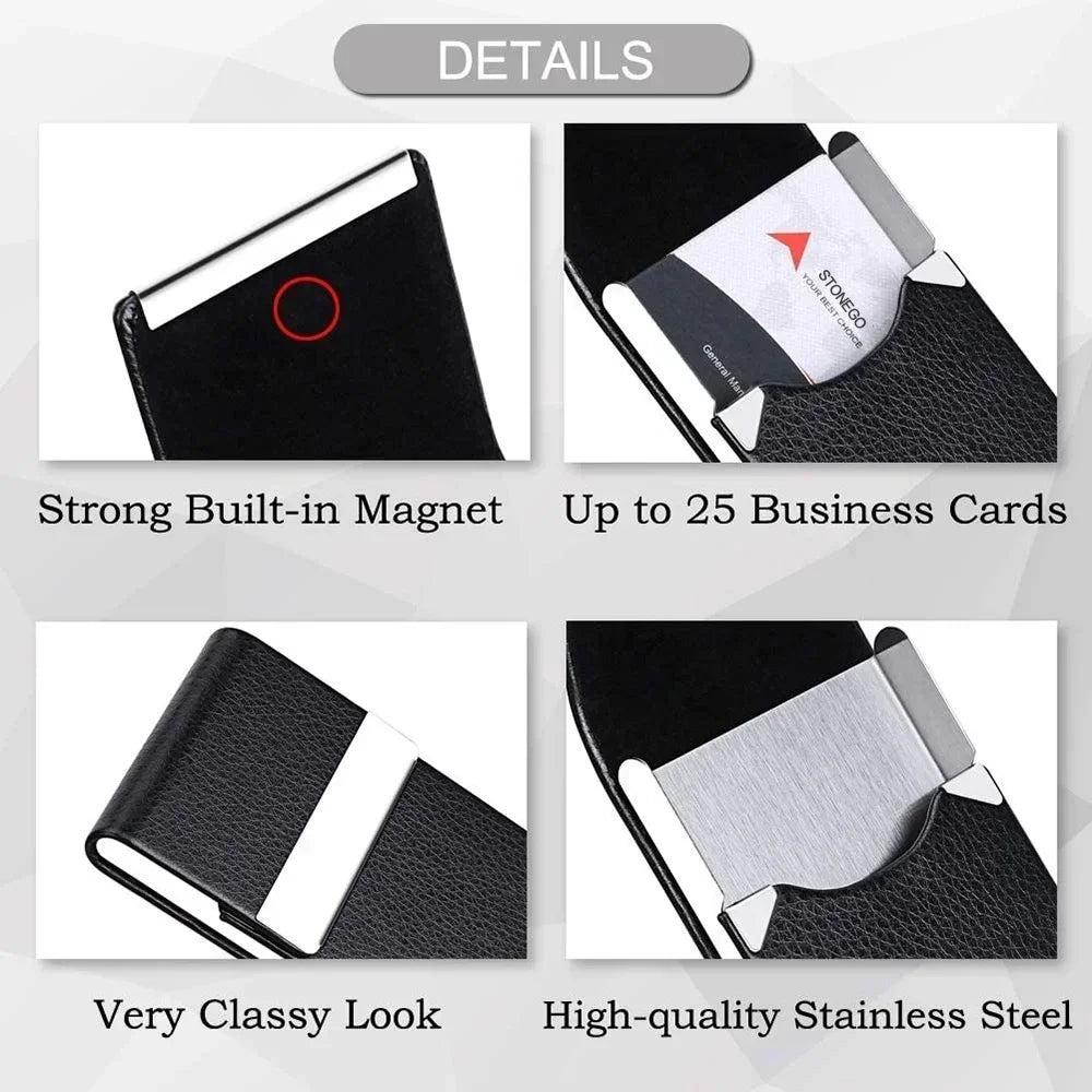 High Quality Business Multifunction Card Holder Case Slim PU Leather Metal Pocket Card Holder with Magnetic Shut Cigarette Case