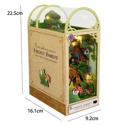 DIY Book Nook Shelf Insert Kit 3D Wooden Puzzle Doll House Assembly Building Model Bookends With Furniture LED Light Xmas Gifts by Smarsty