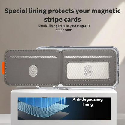 Luxury Leather Cellphone Magsafe Magnetic Card Holder For IPhone 14 13 15 16 17 Pro Max 16Plus RFID Anti-Skimming Bank ID Card