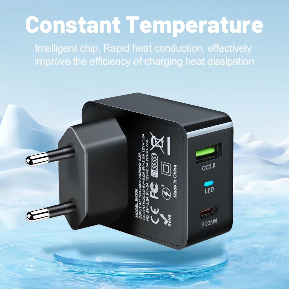 GaN USB C Charger 35W Fast Charge PD3 QC3 Compatible - Smarsty