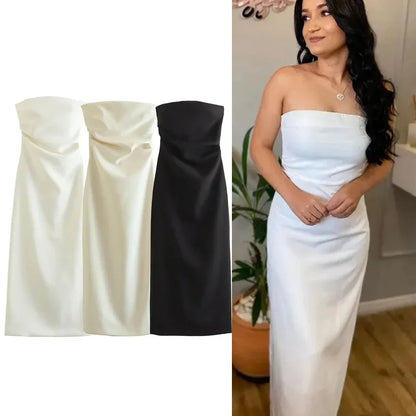 ASDS 2024 off shoulder black white long dress women bodycon beige midi dress woman summer backless sexy party dresses - Smarsty