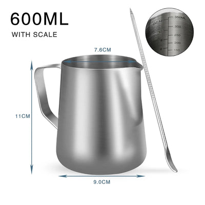 Milk Frother Jug Stainless Steel Container 100ML 350ML 600ML Frothing Pitcher Coffee Cups Latte Barista Espresso Maker Accessory - Smarsty