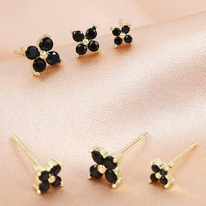 Minimalist Flower Stud Earrings Gold Cubic Zirconia - Smarsty