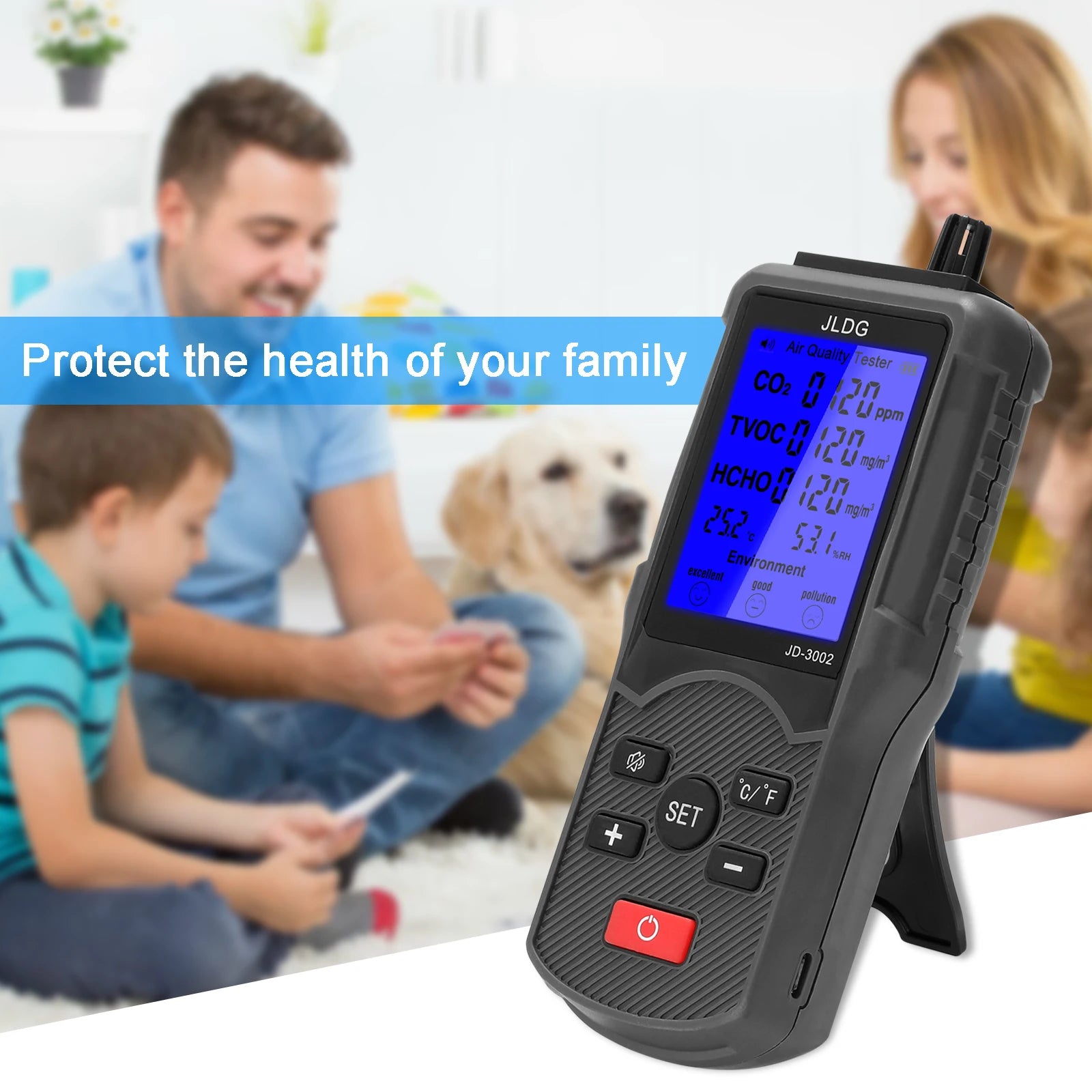 8in1 Air Quality Tester with CO2 and TVOC Monitoring - Smarsty
