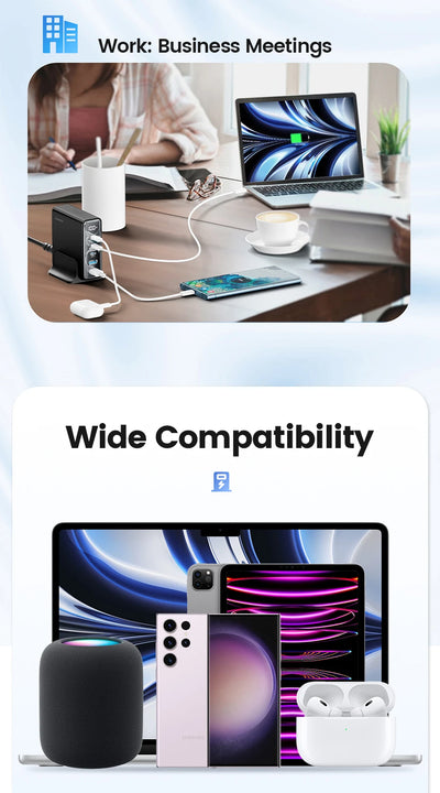 GaN USB Charger 140W 5in1 Desktop with LED Display Ports - Smarsty