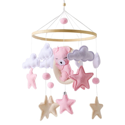 Wooden Crib Mobile Baby Bed Bell Rattle Toy Soft Felt Cartoon Bear Mobile Hanging Newborn Music Box Bed Bell Hanging Bracket Toy by Smarsty
