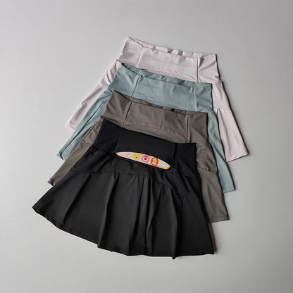 High Waisted Sports Short Skirt, Summer New Cool and Anti Glare Lined Shorts Women's Fitness Yoga Quick Drying A-line Skirt - Smarsty