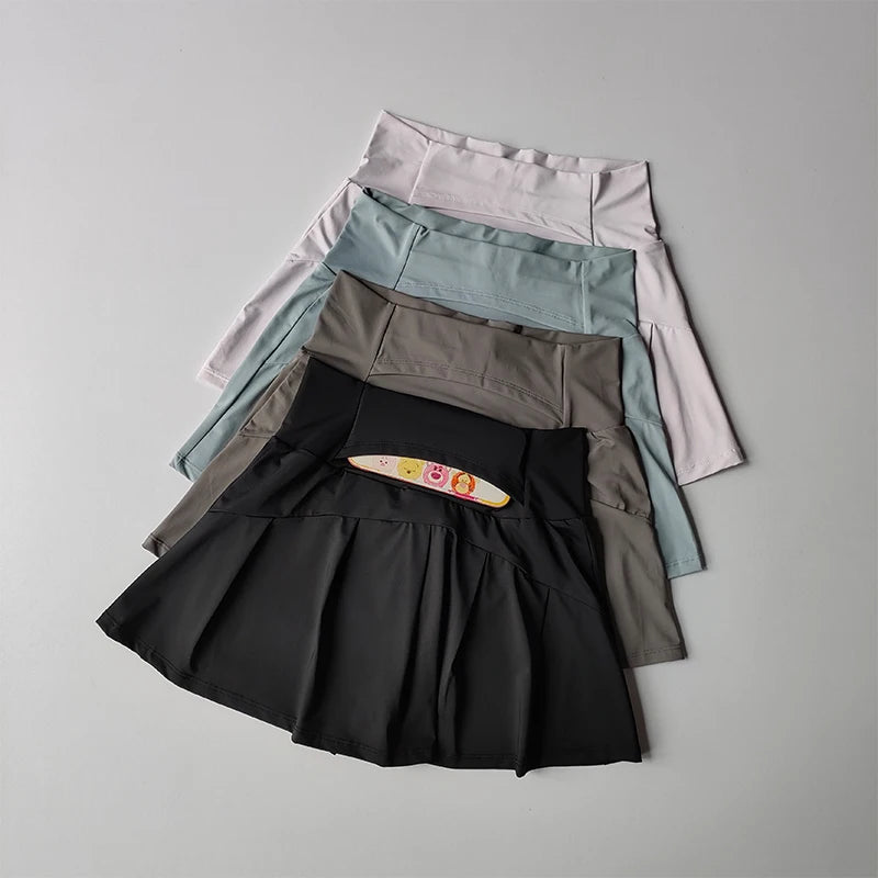 High Waisted Sports Short Skirt, Summer New Cool and Anti Glare Lined Shorts Women's Fitness Yoga Quick Drying A-line Skirt - Smarsty