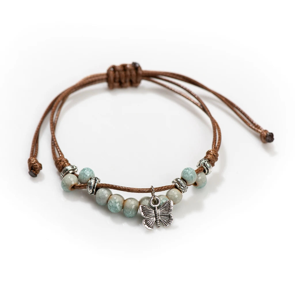 Handmade Vintage Ceramic Butterfly Adjustable Bracelet - Smarsty