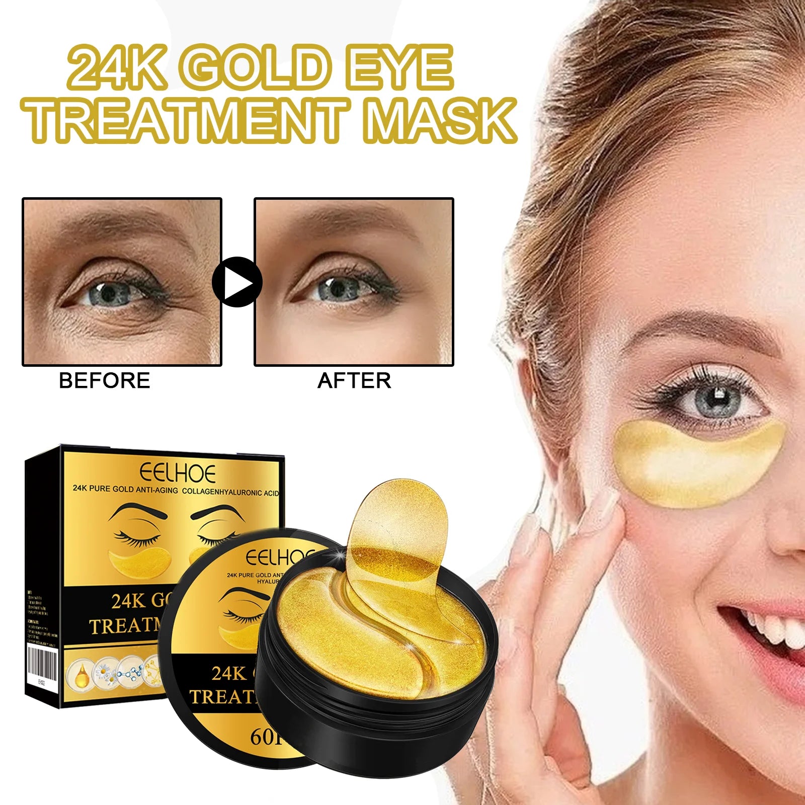 EELHOE 24k Gold Under Eye Patches for Anti-Aging - Smarsty
