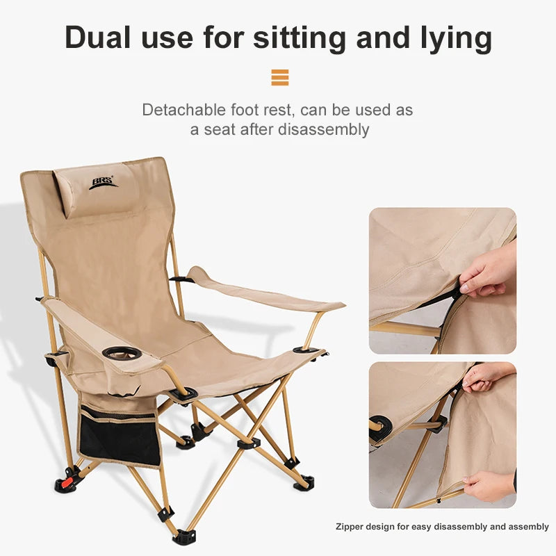 WESTTUNE 2-in-1 Reclining Camping Chair Lightweight Folding Camping Lounge Chair with Adjustable Backrest & Footrest for Beach